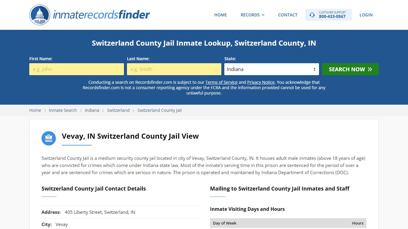 Switzerland County Jail Inmate Lookup, Switzerland County, IN